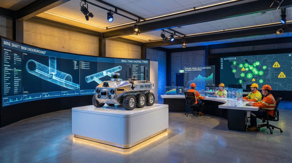 High-tech room facilitating remote mining inspections.