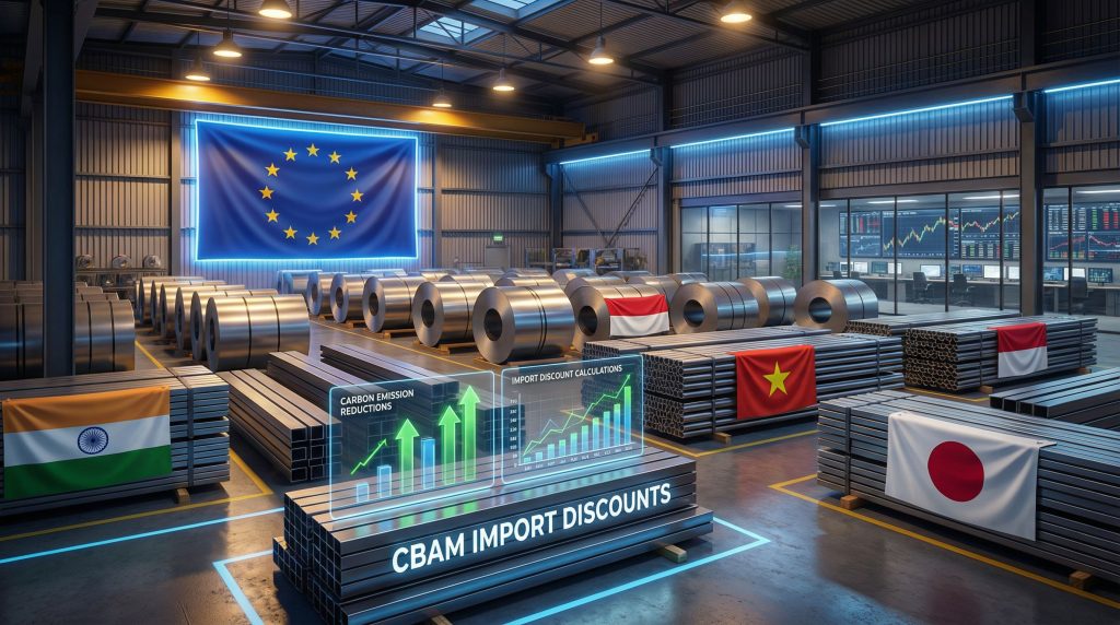 European warehouse showcasing CBAM paid import discount.