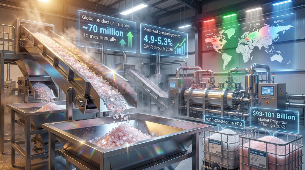 Potash processing plant with market projections.