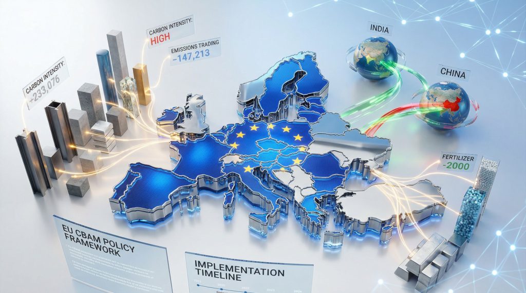 Europe-focused carbon border adjustment mechanism illustration.