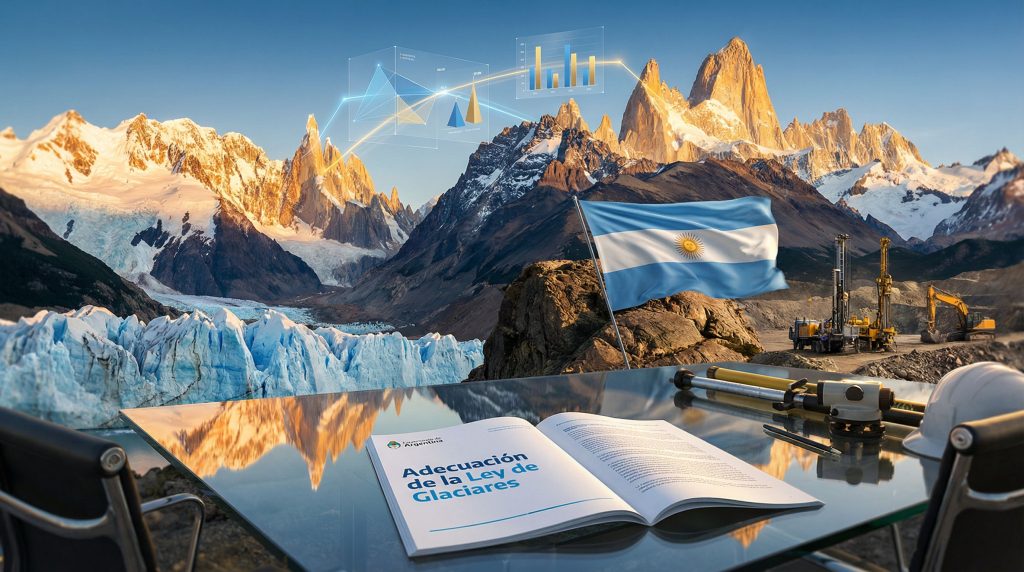 Adecuación de la Ley de Glaciares document on desk.