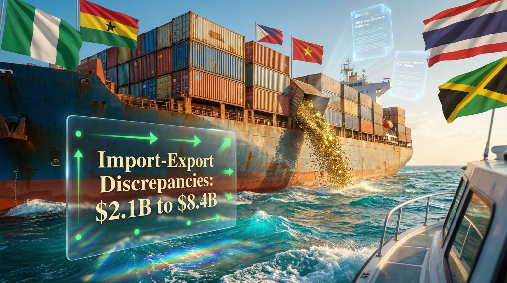 Container ship with potential gold trade risks.