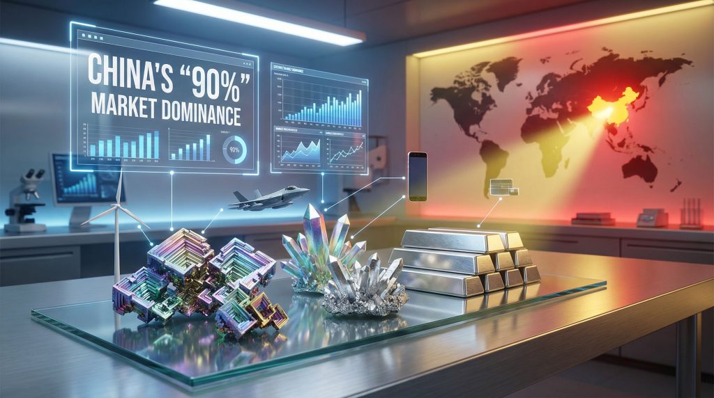 China's dominance: rare earth minerals display.