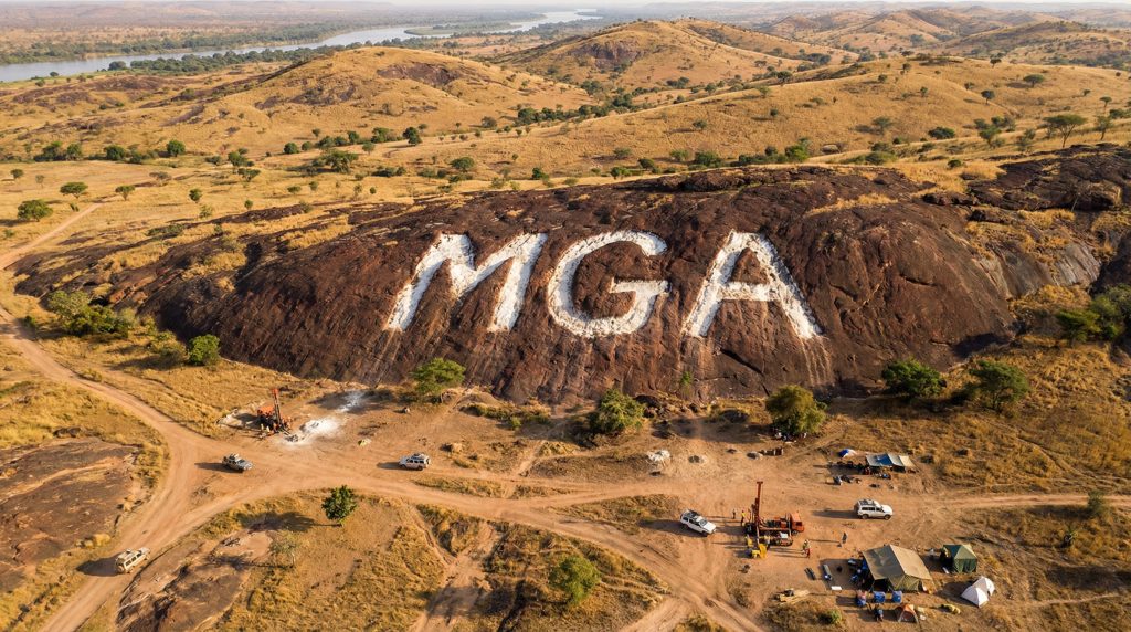 Metalsgrove Mining Ltd-MGA-MGA letters displayed on rocky hillside.