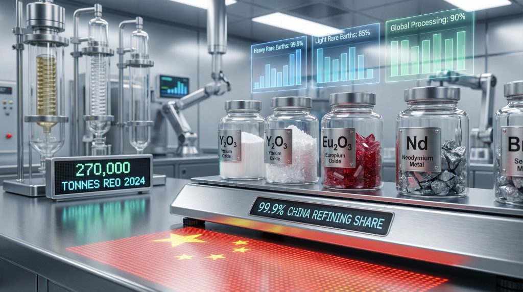 Laboratory showcasing China's dominance in rare earth refining.