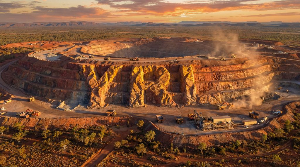 Yandal Resources Ltd-YRL-Open-pit mining site at sunset.