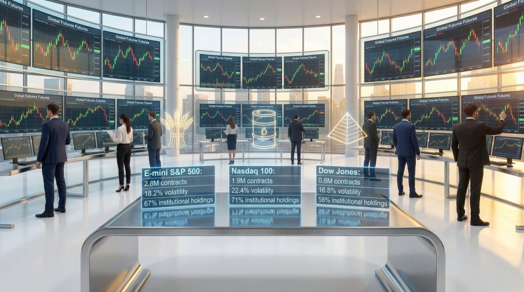 Traders analyzing futures news in office.