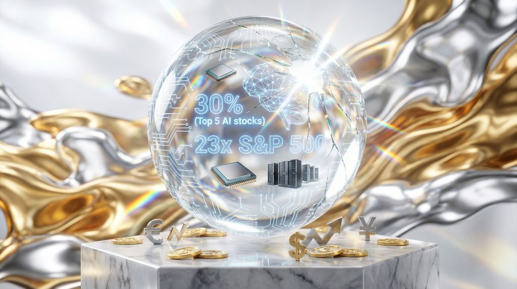 Cracked crystal ball with AI stats.