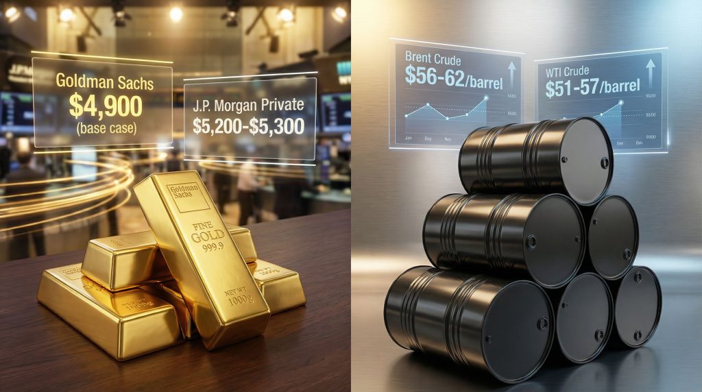 Gold prices soar, weak oil forecast 2026.