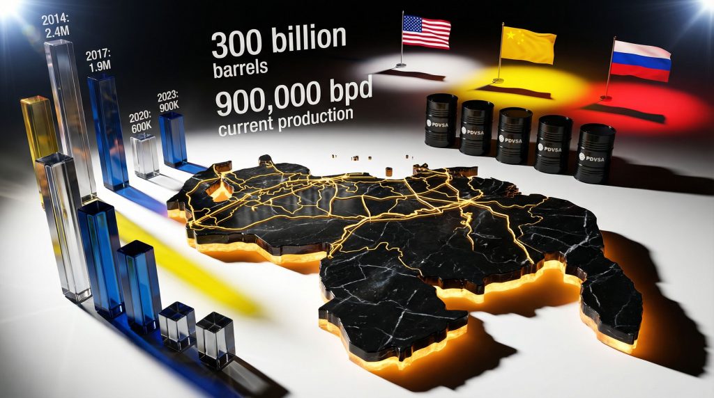 Venezuelan oil production amid US tensions.