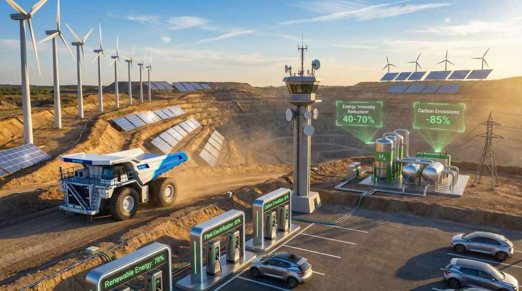 Mining site using net-zero technologies.