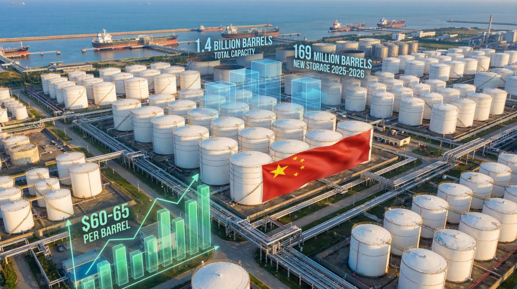 China oil stockpiling with storage tanks.