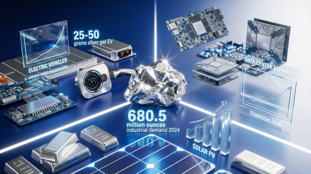 Silver demand driven by EVs, data centers.