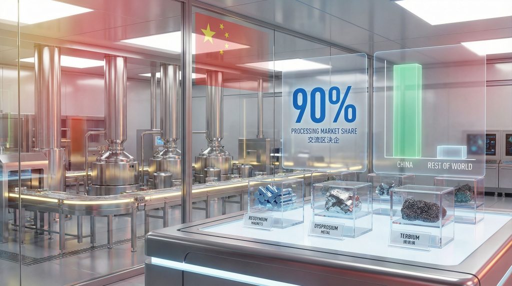China's rare earth processing dominance illustrated graphically.