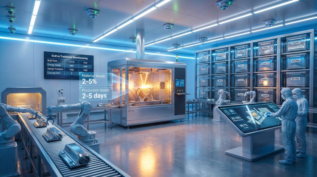 Futuristic lab showcasing technological advancements in metals.