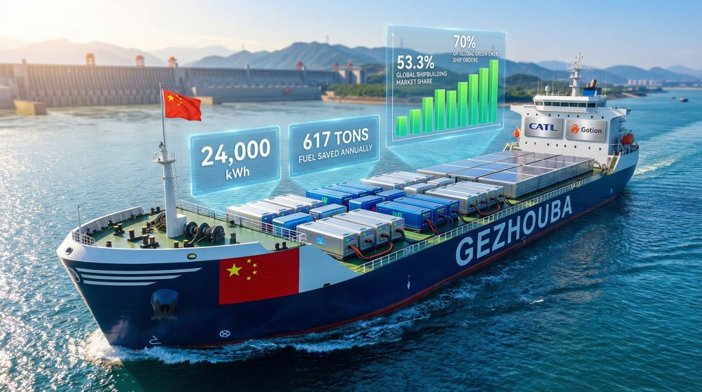 China electric-powered vessel with solar panels.