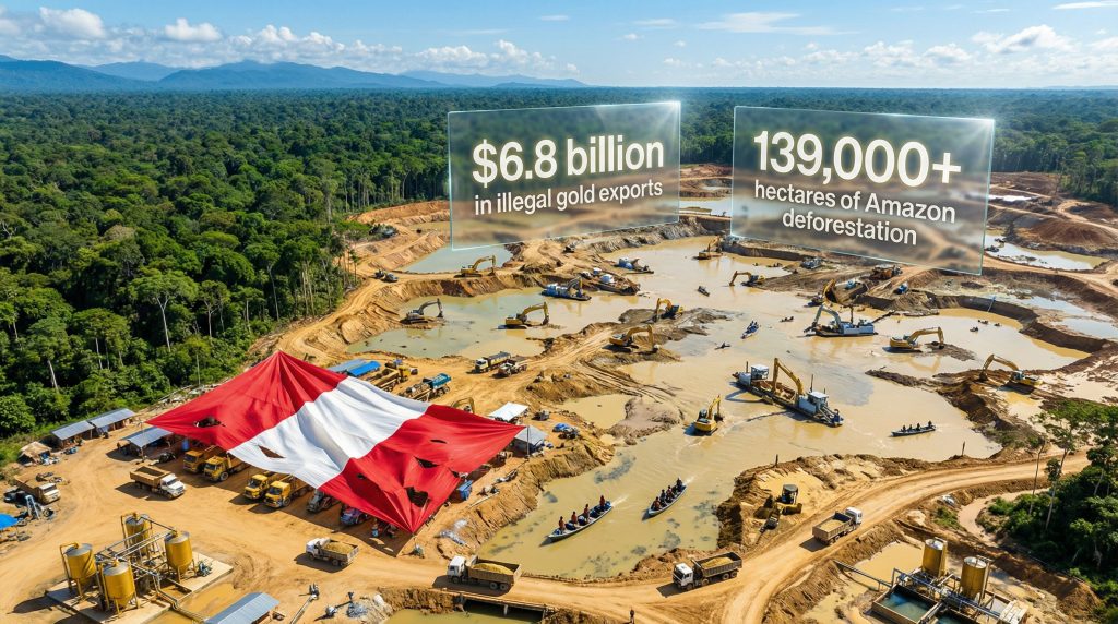 Illegal gold mining devastation in Peru.
