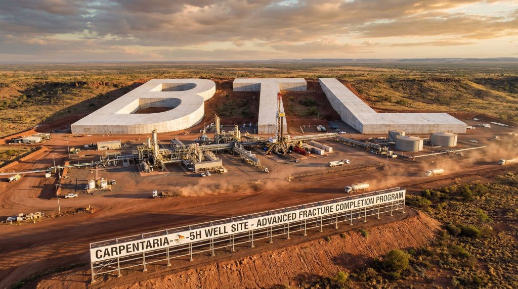 Beetaloo Energy Australia Ltd-BTL-Fracture completion site with large letters.