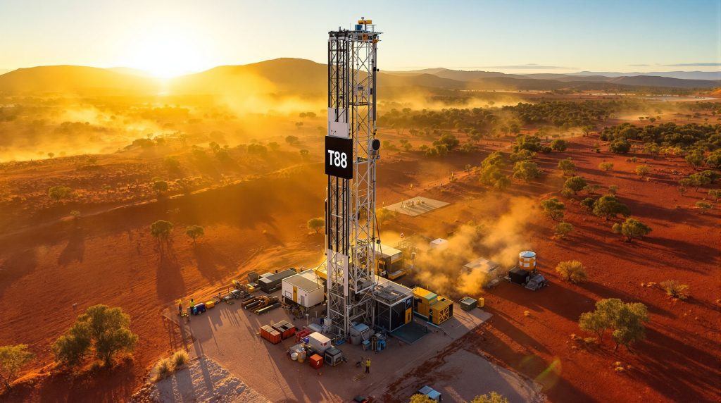 Taiton Resources Ltd-T88-Desert drilling rig at sunset.