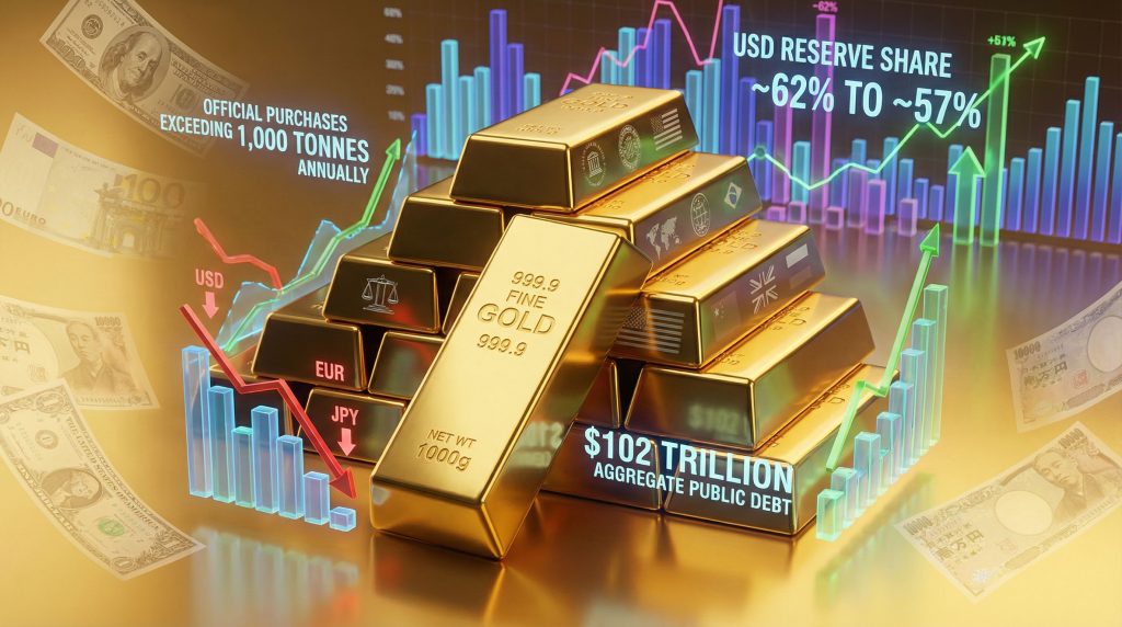 Gold bars highlight decline of fiat currencies.