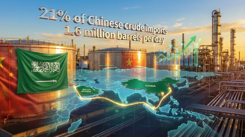 Saudi crude oil supply to China infographic.