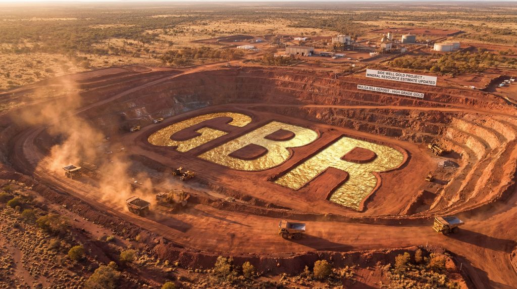 Great Boulder Resources Ltd-GBR-Gold project aerial view with trucks.