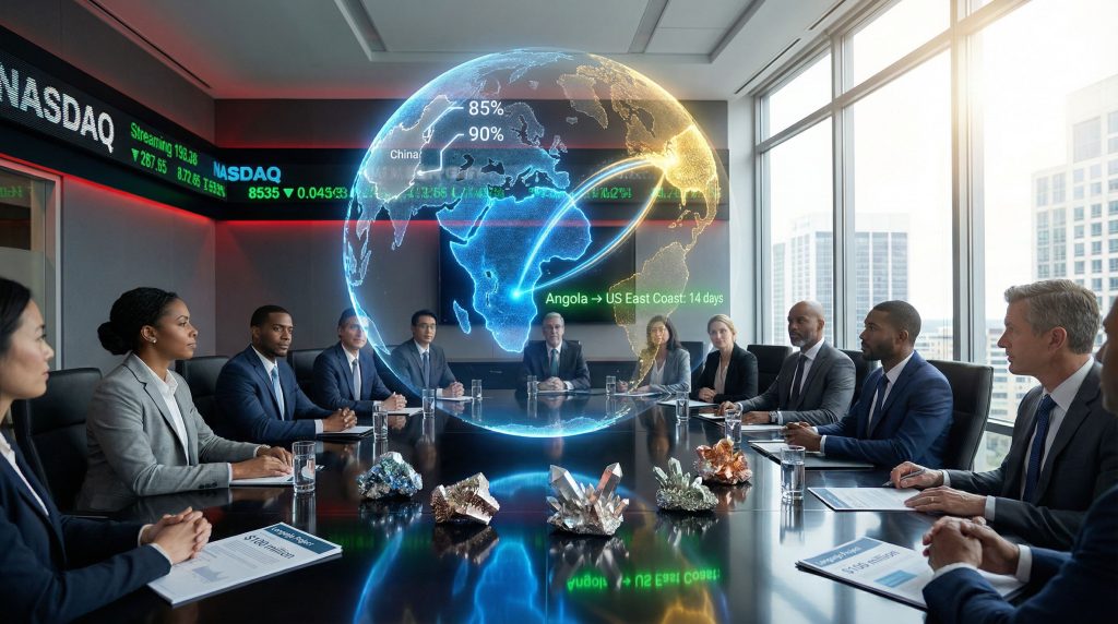 Business meeting discussing Pensana Nasdaq listing.