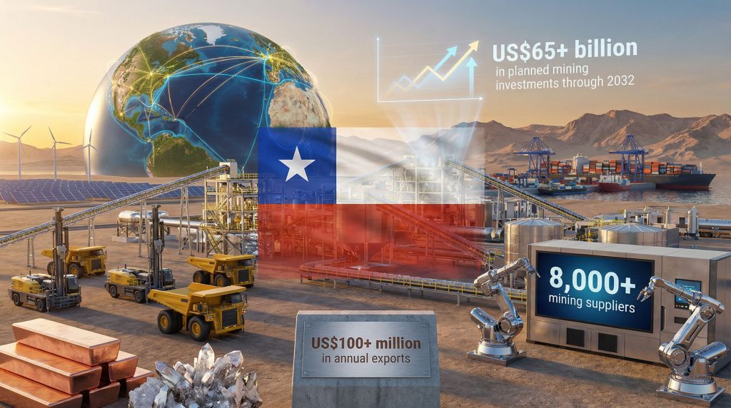 Chile mining suppliers global exporters plan illustrated.