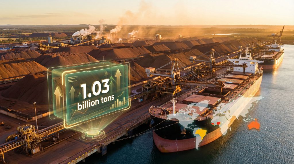 Iron ore shipment to China, 1.03 billion tons.