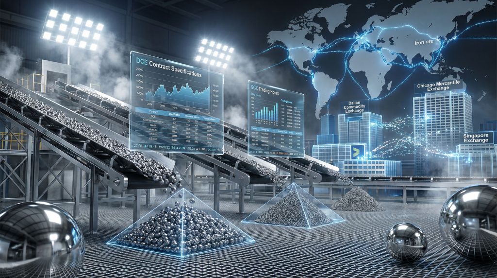 Iron ore futures trading digital visualization.