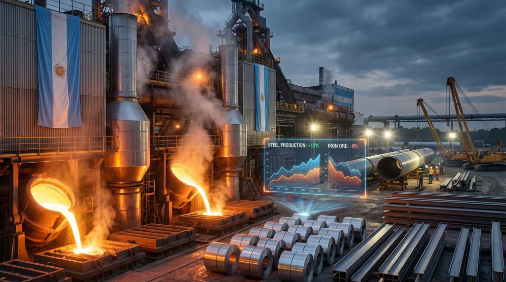 Argentina's steel production rises, iron declines.