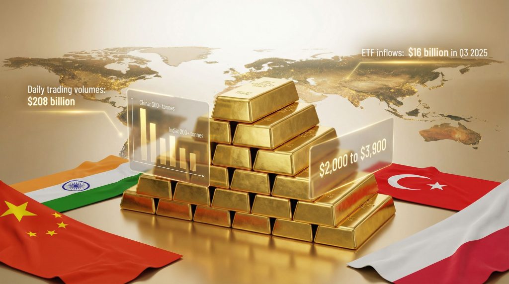 De-dollarization trend in gold markets visualized.