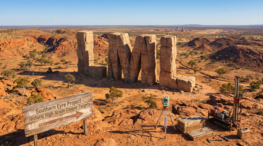 Lincoln Minerals Ltd-LML-Southern Eyre Project landscape with equipment.