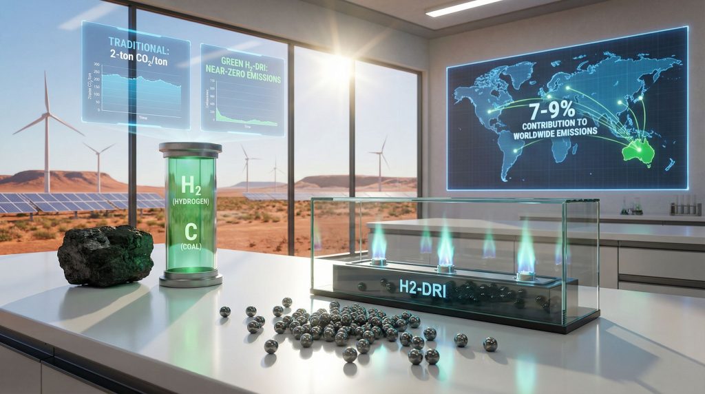 Green steel transition showcasing hydrogen processes.