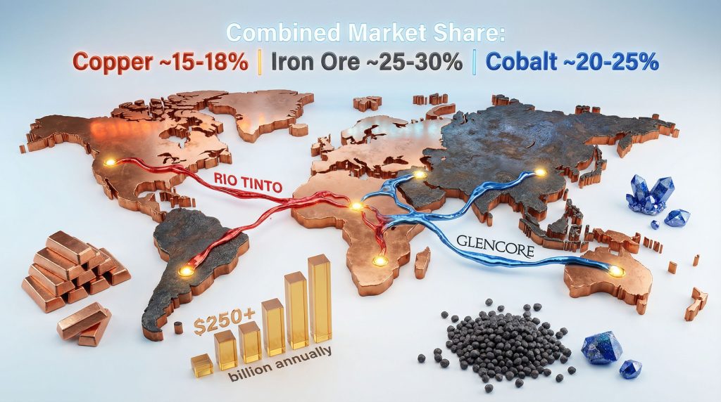 Rio Tinto and Glencore merger map.