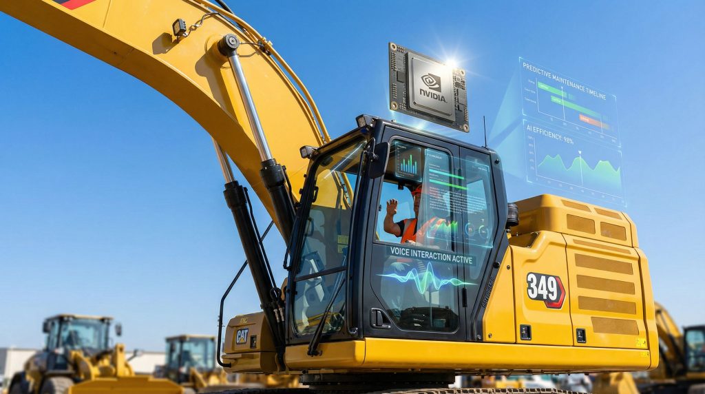 Excavator powered by Cat AI Assistant technology.