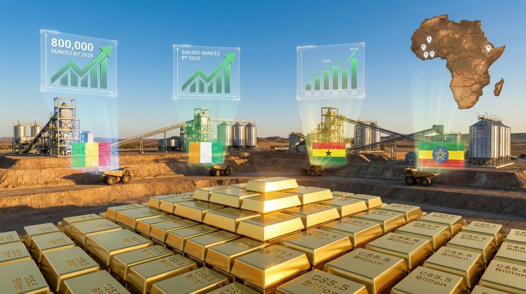 Gold bars, African mines, Zijin's expansion strategy.