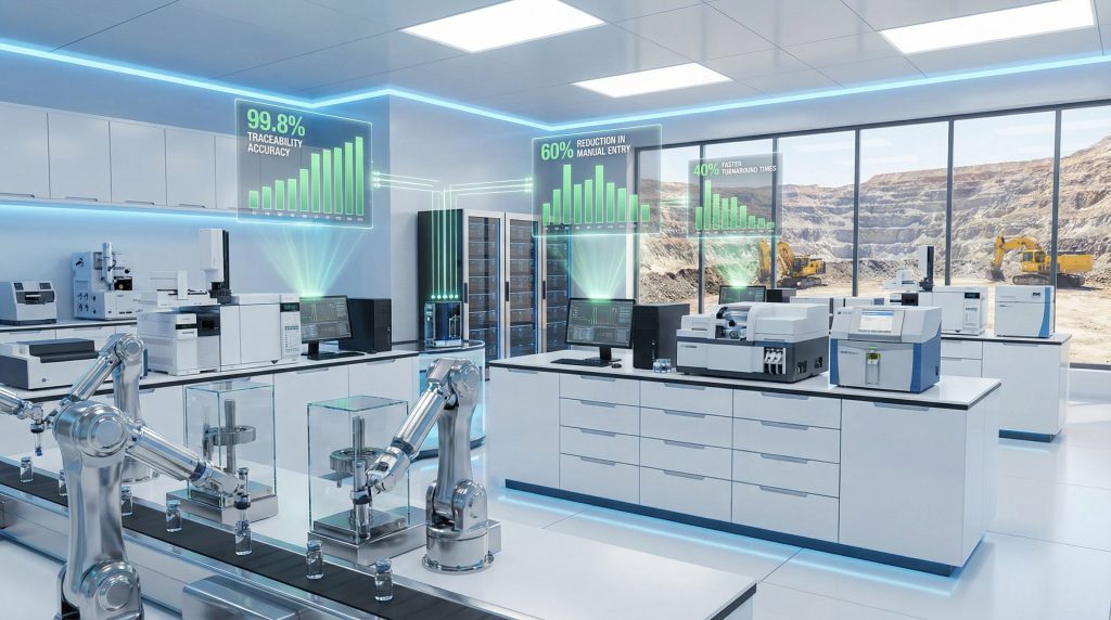 Modern lab integrating LIMS in mining industry.