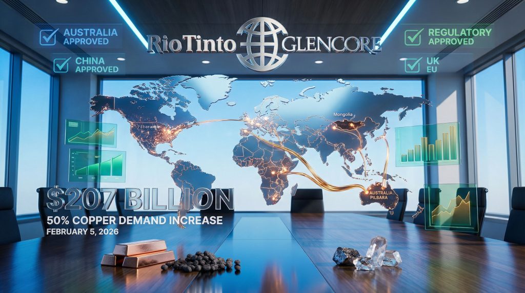 Rio Tinto Glencore merger talks graphic.