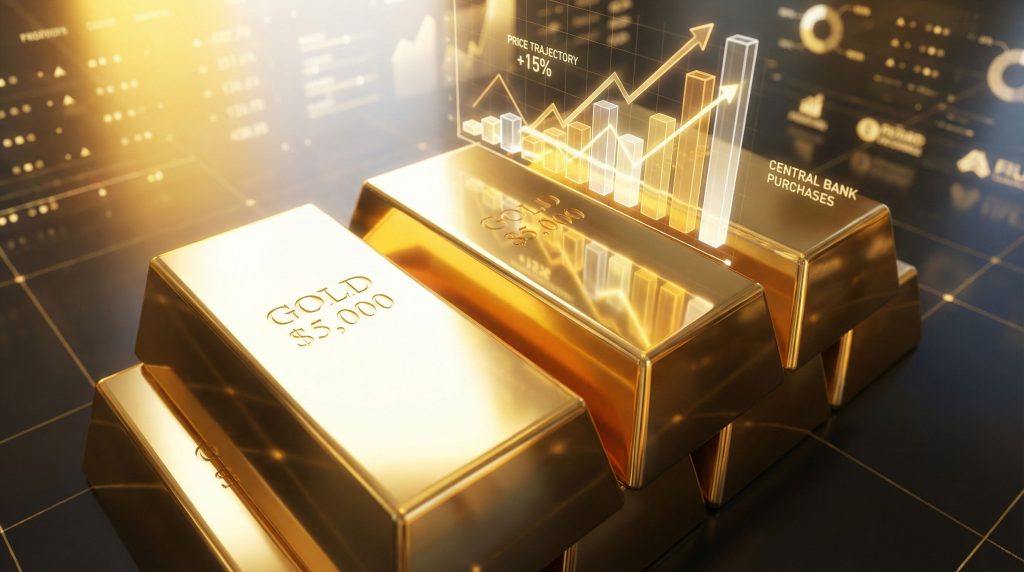 Gold bars and rising price graph.