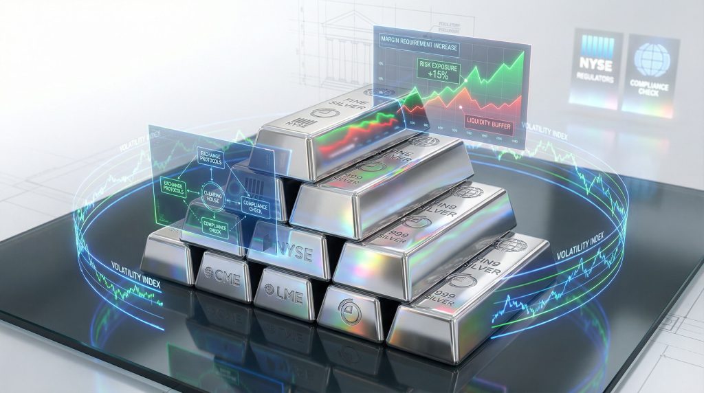 Silver futures margin hikes visualized with bar graphics.