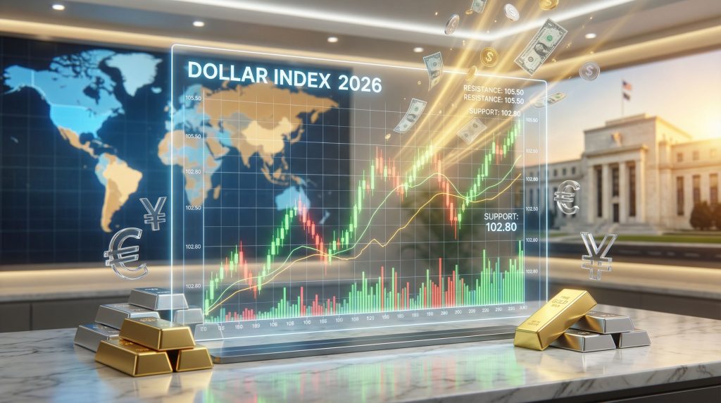 U.S. dollar uptrend with financial charts.