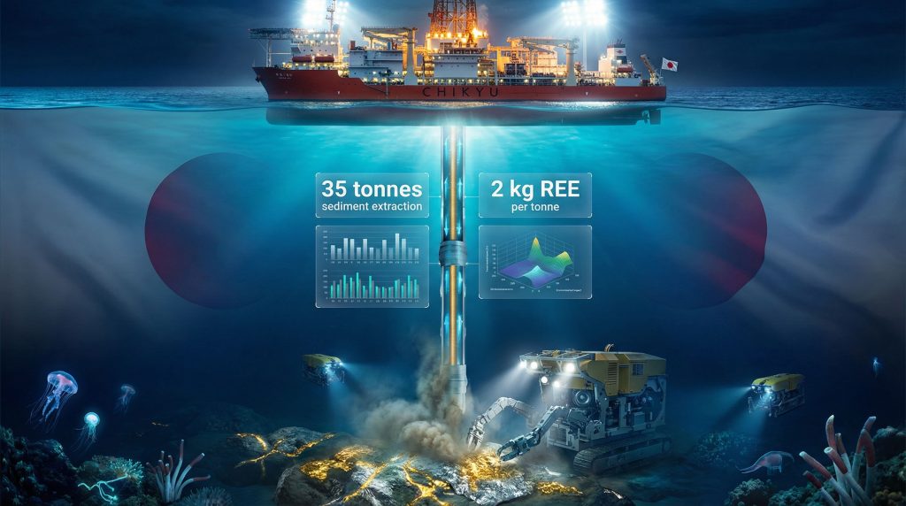 Deep-sea mining trial showcasing extraction process.