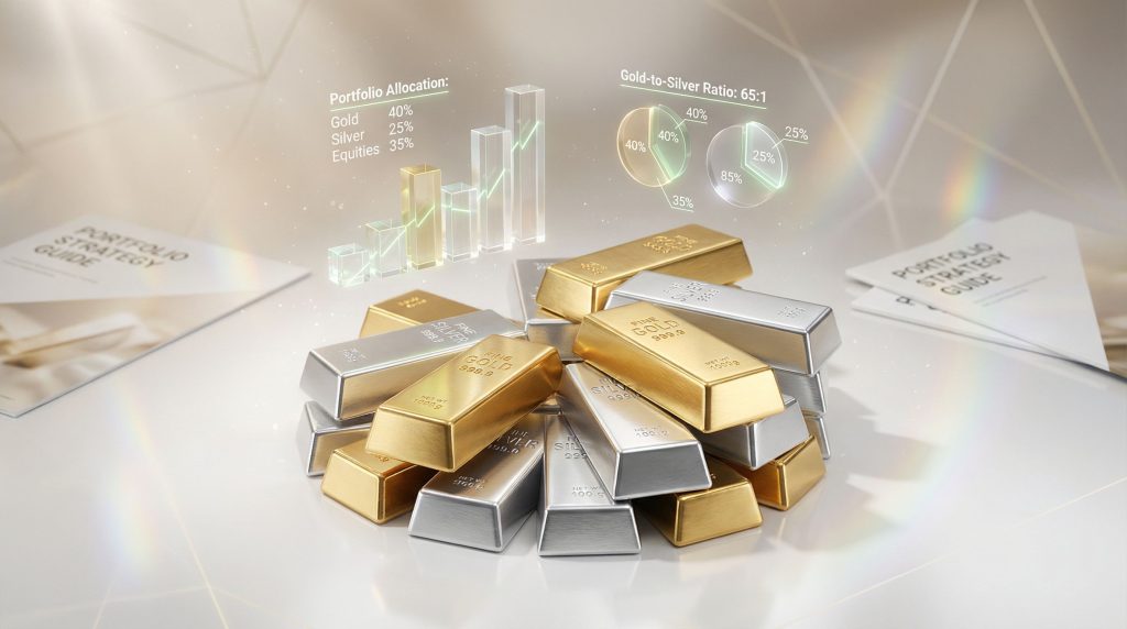 Gold and silver bars with charts.