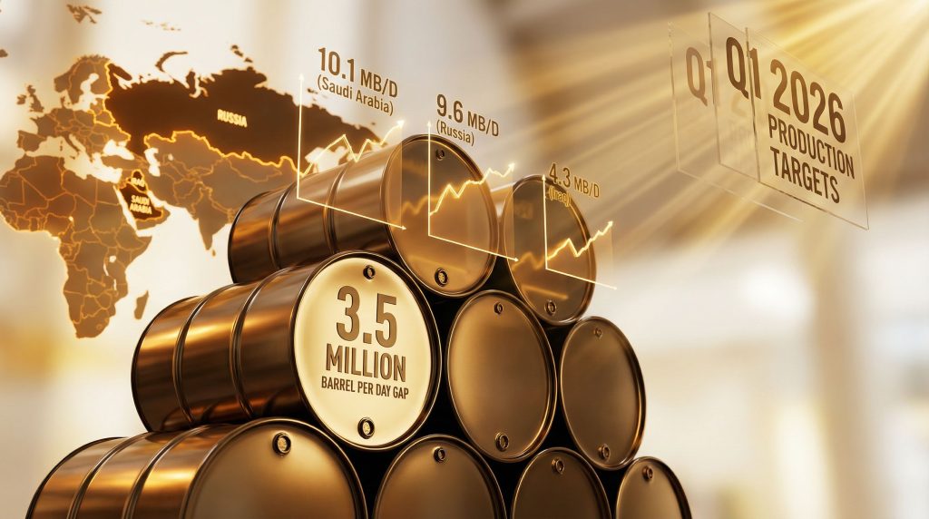OPEC production cuts 2026 target visualization.
