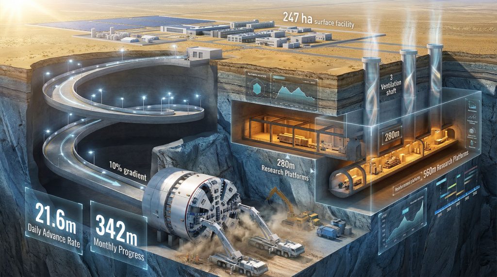 Beishan Underground Research Lab construction cross-section.