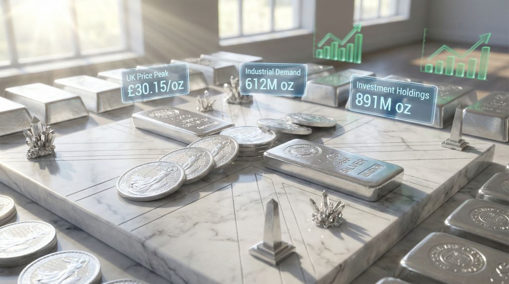 Silver scores UK record; coins and bars.
