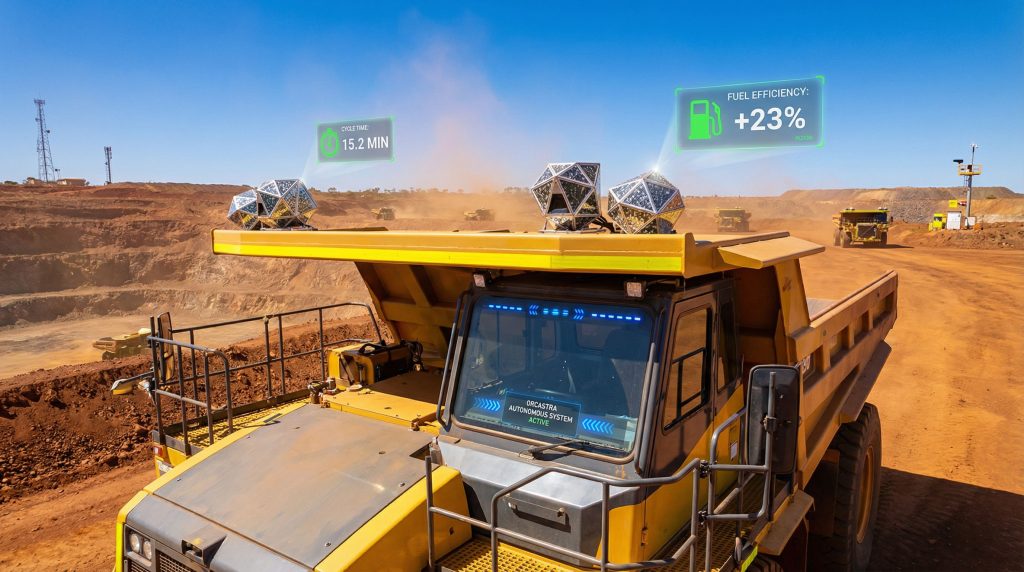 Autonomous truck testing in a mining site.