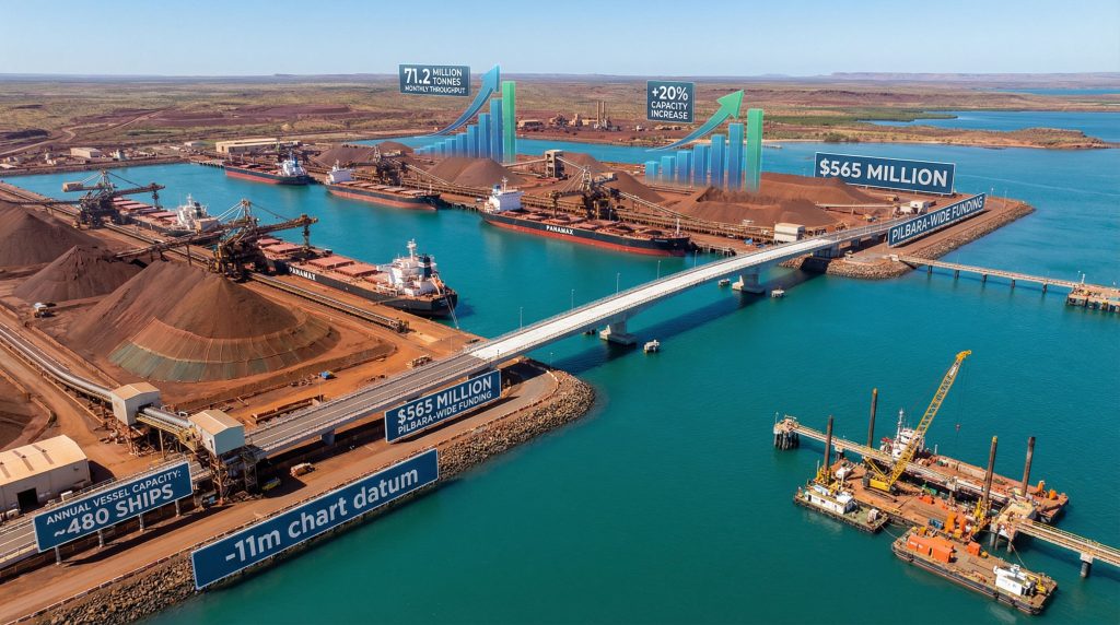 Aerial view of Pilbara Ports Dampier upgrades.