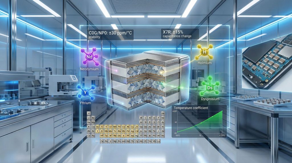 Rare earth elements in ceramic capacitors design.